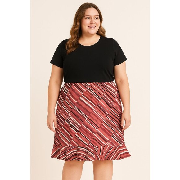 Notations Womens Elastic Waist Striped Ruffle Hem Lightweight Skirt Size 2X - Picture 7 of 7